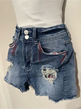 Ginger G Distressed Denim American Flag Shorts Size S Patriotic Cutoff shorts